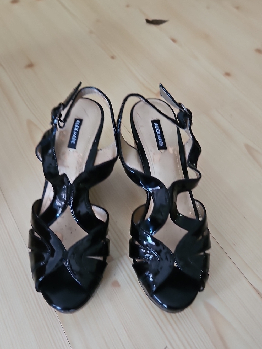 Alex Marie Black Patent Wavy Strap Slingback Heels
